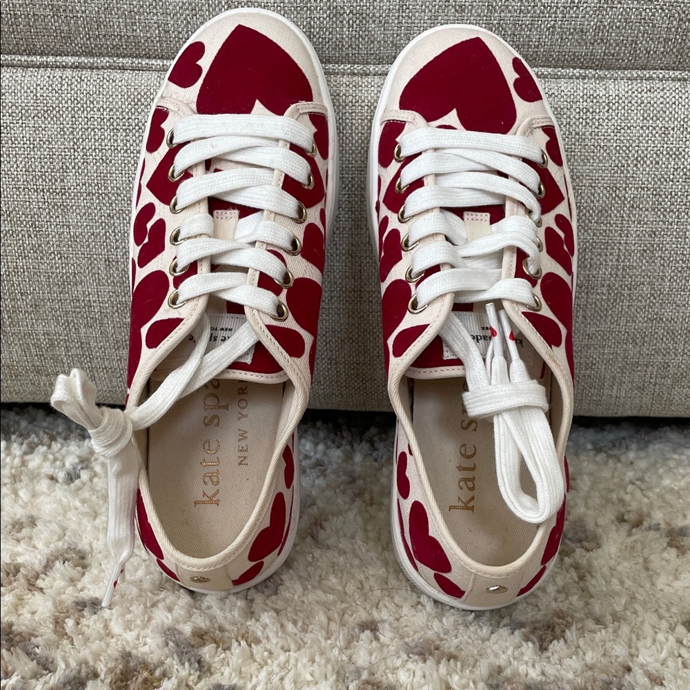 kate spade red heart print canvas sneakers